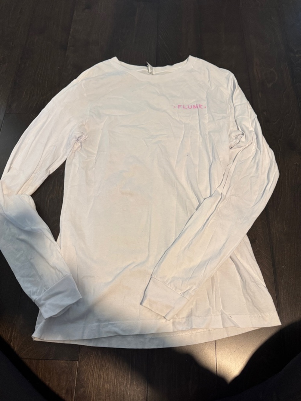 White Long Sleeve Tee with Pink 'Flume' Logo